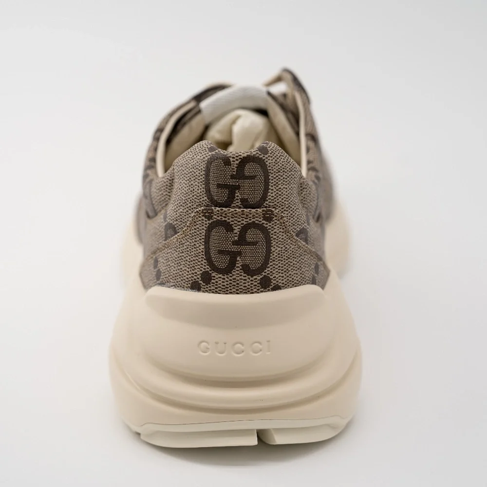 Size G 13 US 13.5 Gucci 100 Rhyton Sneaker Beige Monogram Macro GG Canvas - Picture 7 of 13